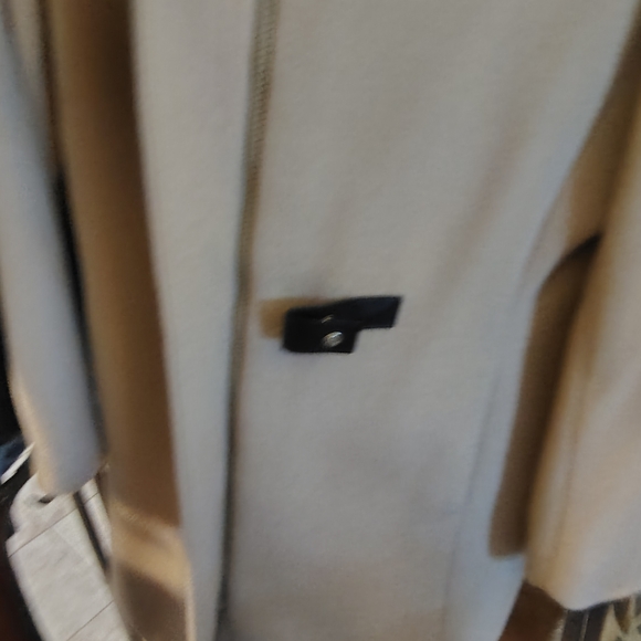 Beige Wool Coat with Black Accents - Picture 7 of 9